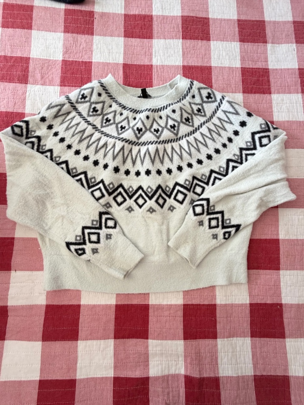 Express Cream Crewneck Sweater with Black Fair Isle Pattern women’s size S